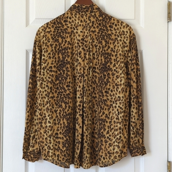 Liz Wear 90's Vintage Leopard Print Long Sleeve Button Down Shirt Brown Black M - Picture 11 of 12